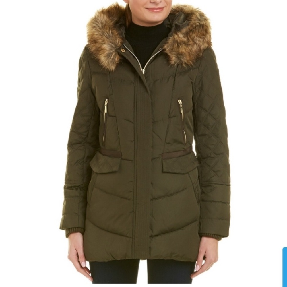 Kensie | Green Long Down Quilted Puffer Coat